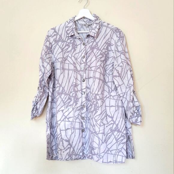 John Mark Printed Linen Button Front Top - Picture 1 of 7